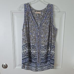 Rebecca Taylor Blue and White Floral Sleeveless Blouse.  Size 8